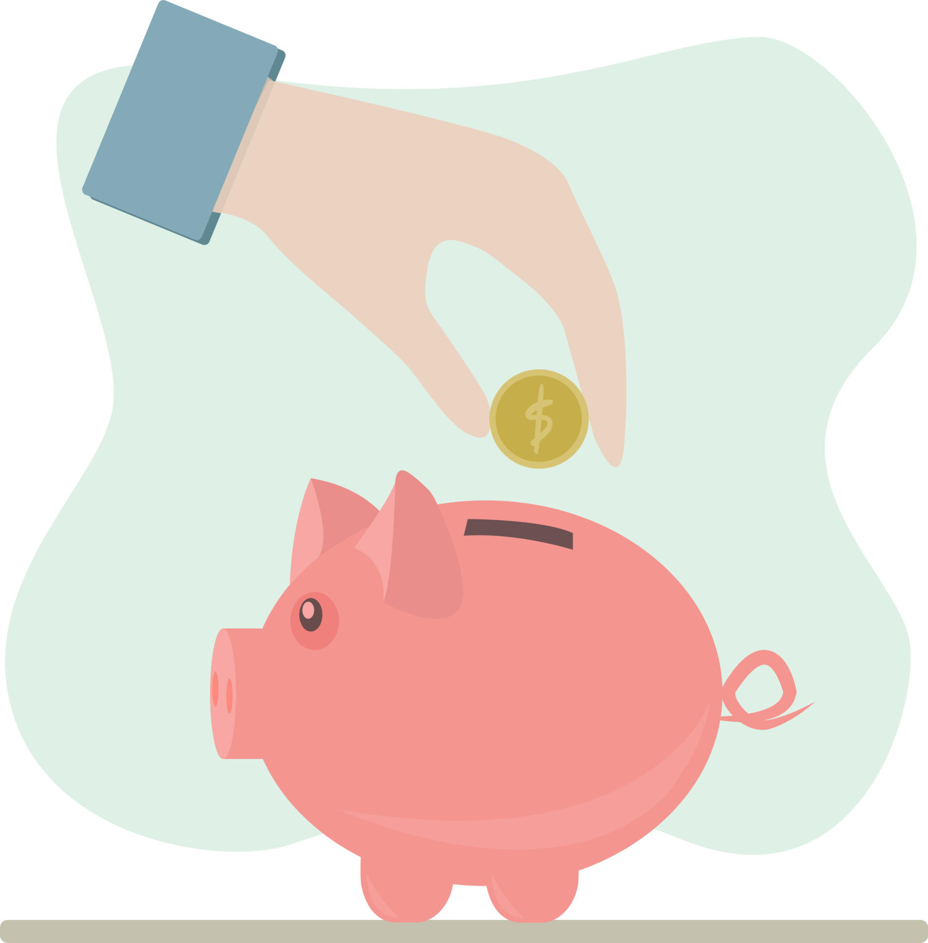 Premium Vector  Hand putting coin to pink piggy bank money savings concept