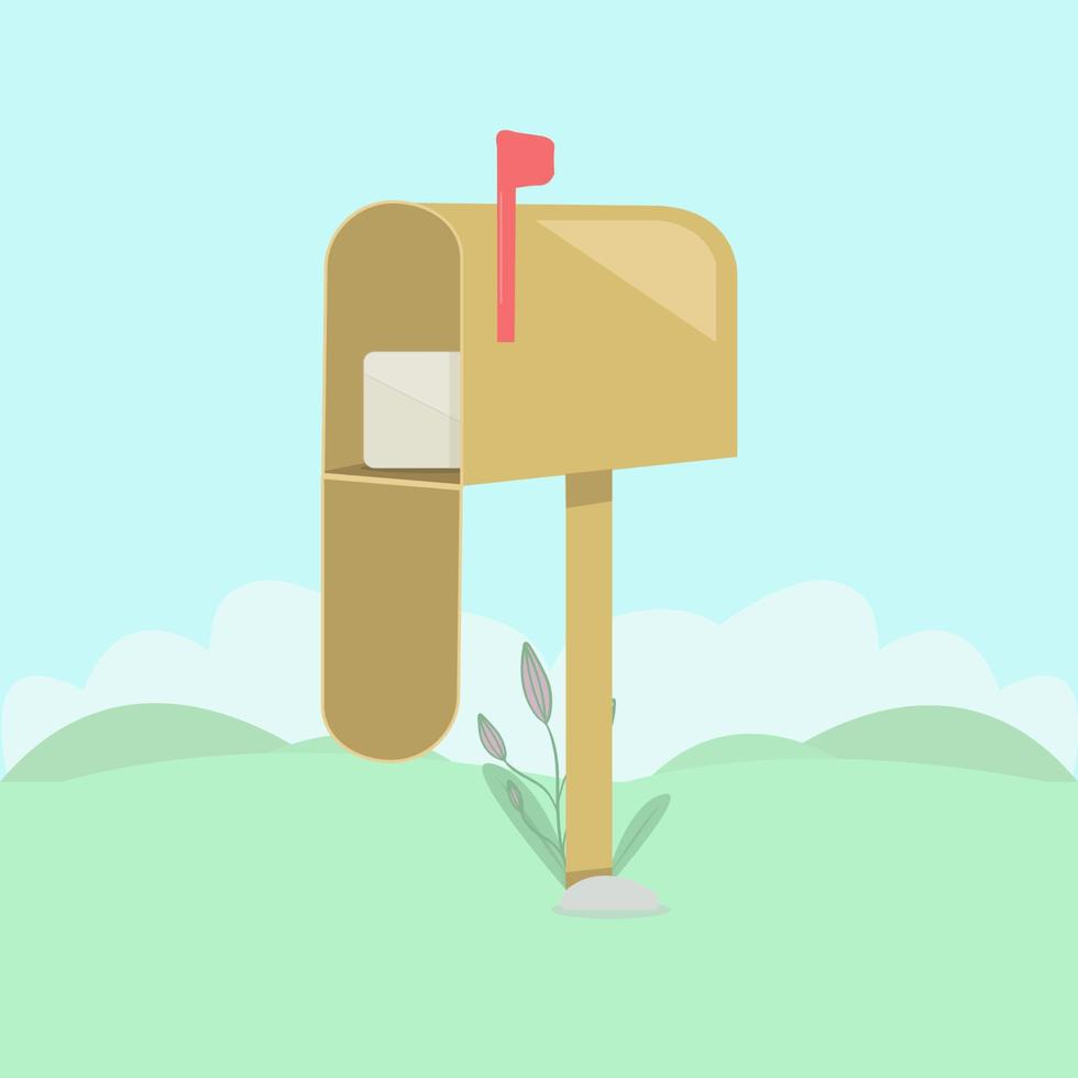 Vector illustration of mailbox with a letter in the envelope. Pastel colors of nature.