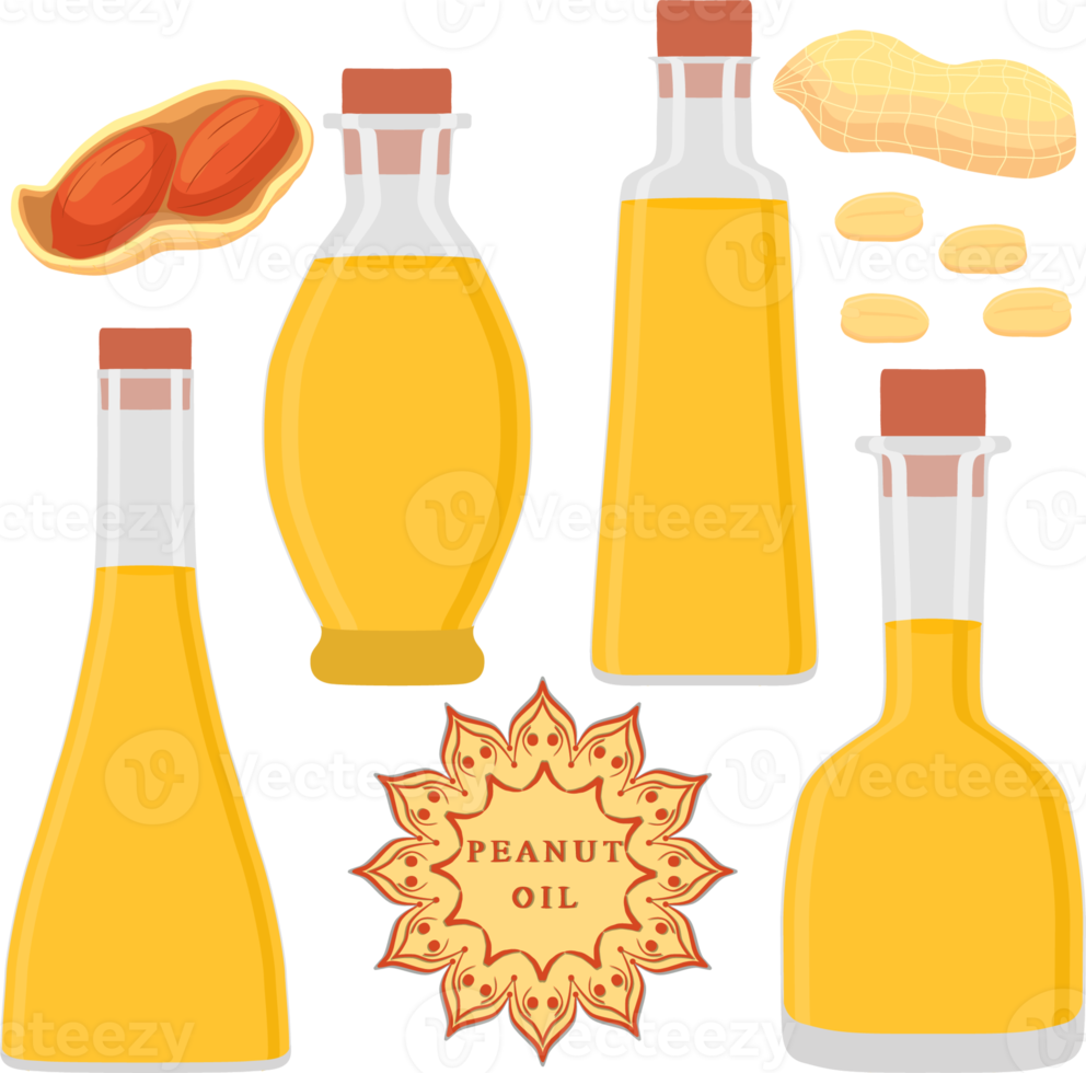 Set coloured oil in glass bottles png