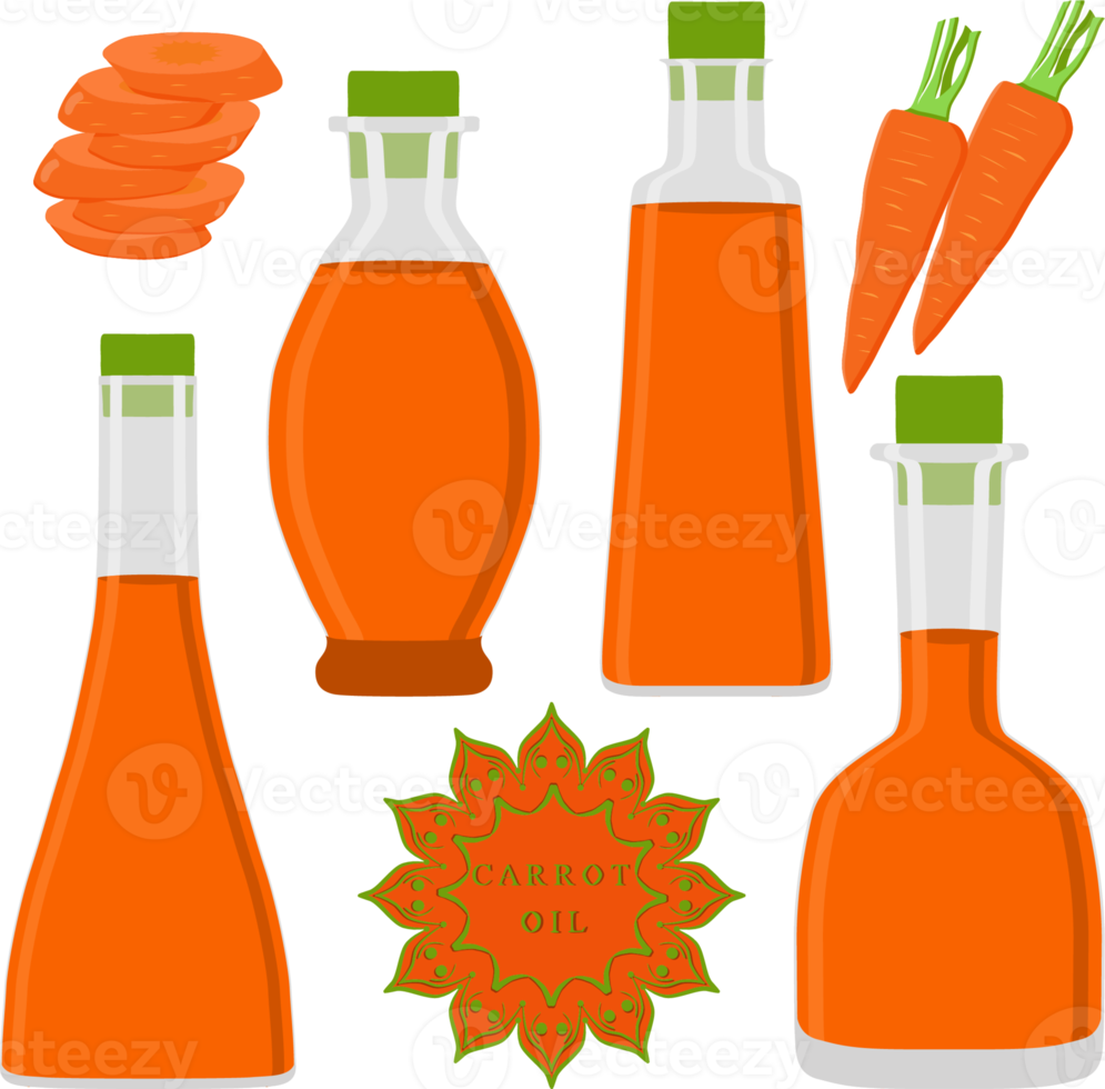 Set coloured oil in glass bottles png