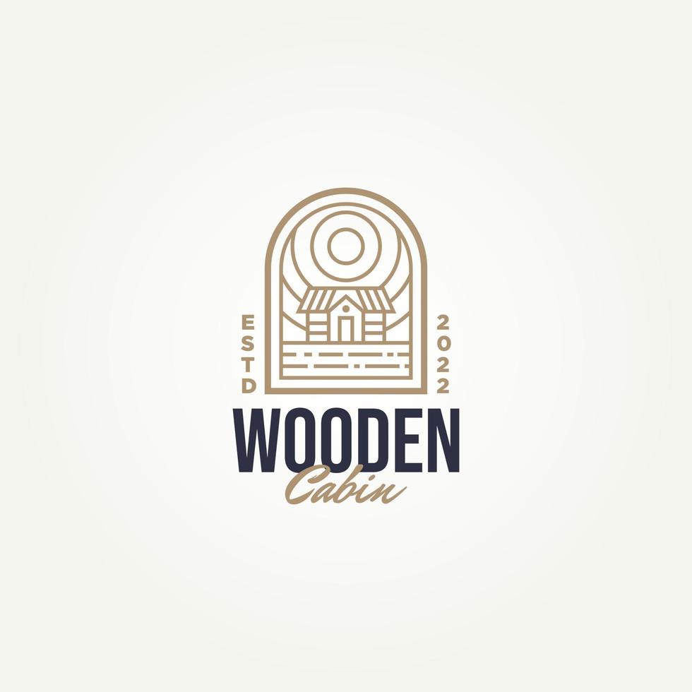 minimalist log wooden cabin with sunrise icon logo template vector illustration design. simple modern cottage, lodge, housing emblem logo icon concept