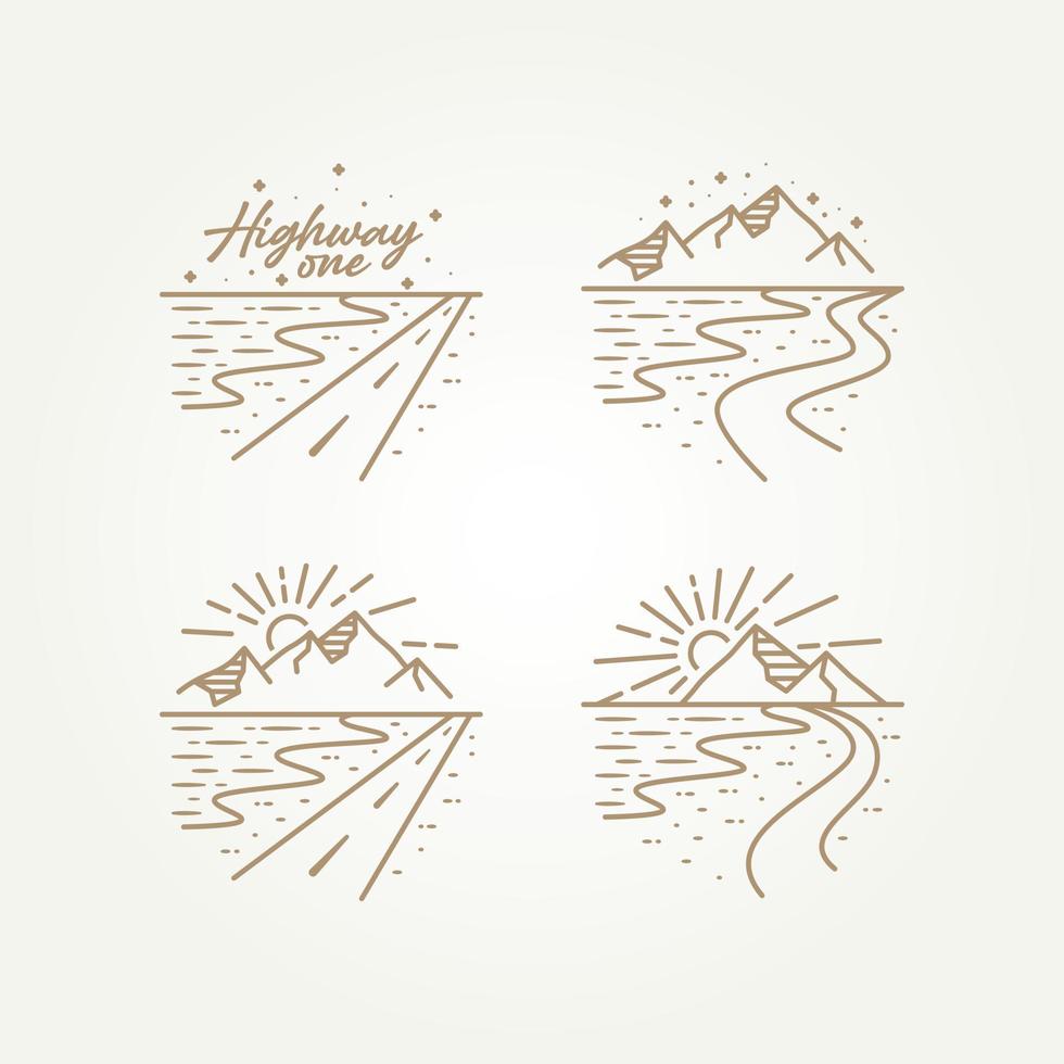 set of highway one with beach view line art template vector illustration design. simple modern travel, holiday, trip concept
