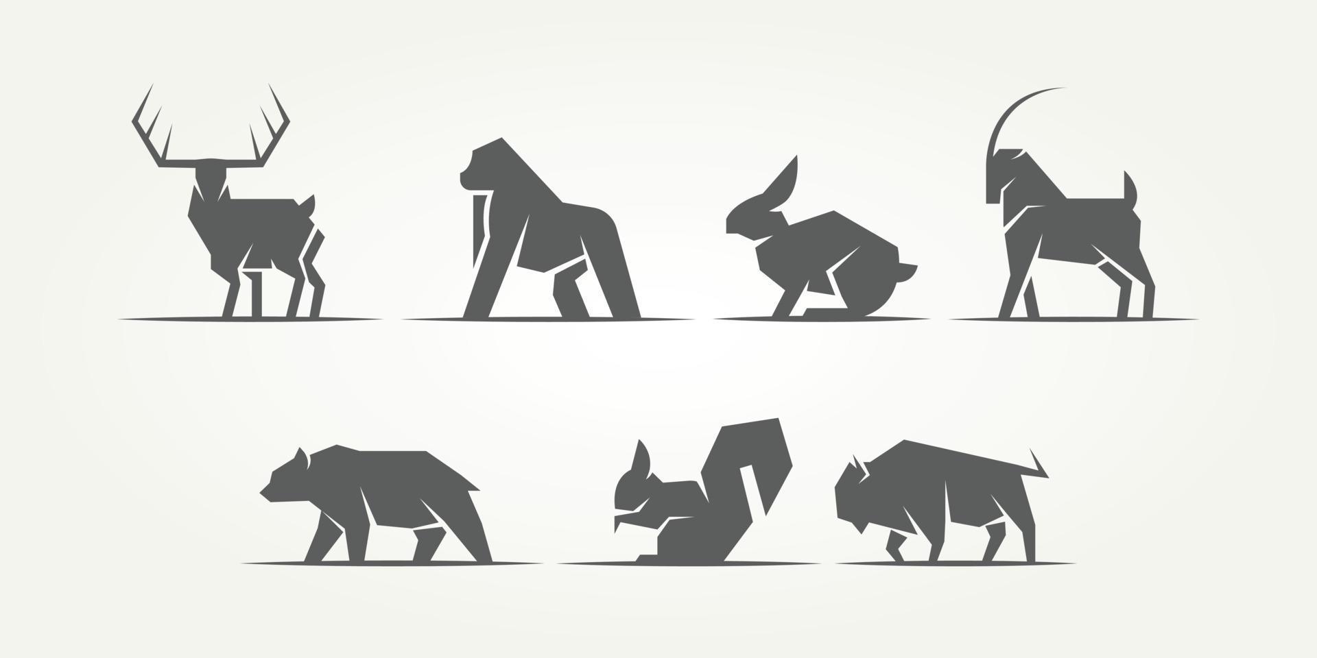 set of modern minimalist silhouette wild animal logo icon template vector illustration design