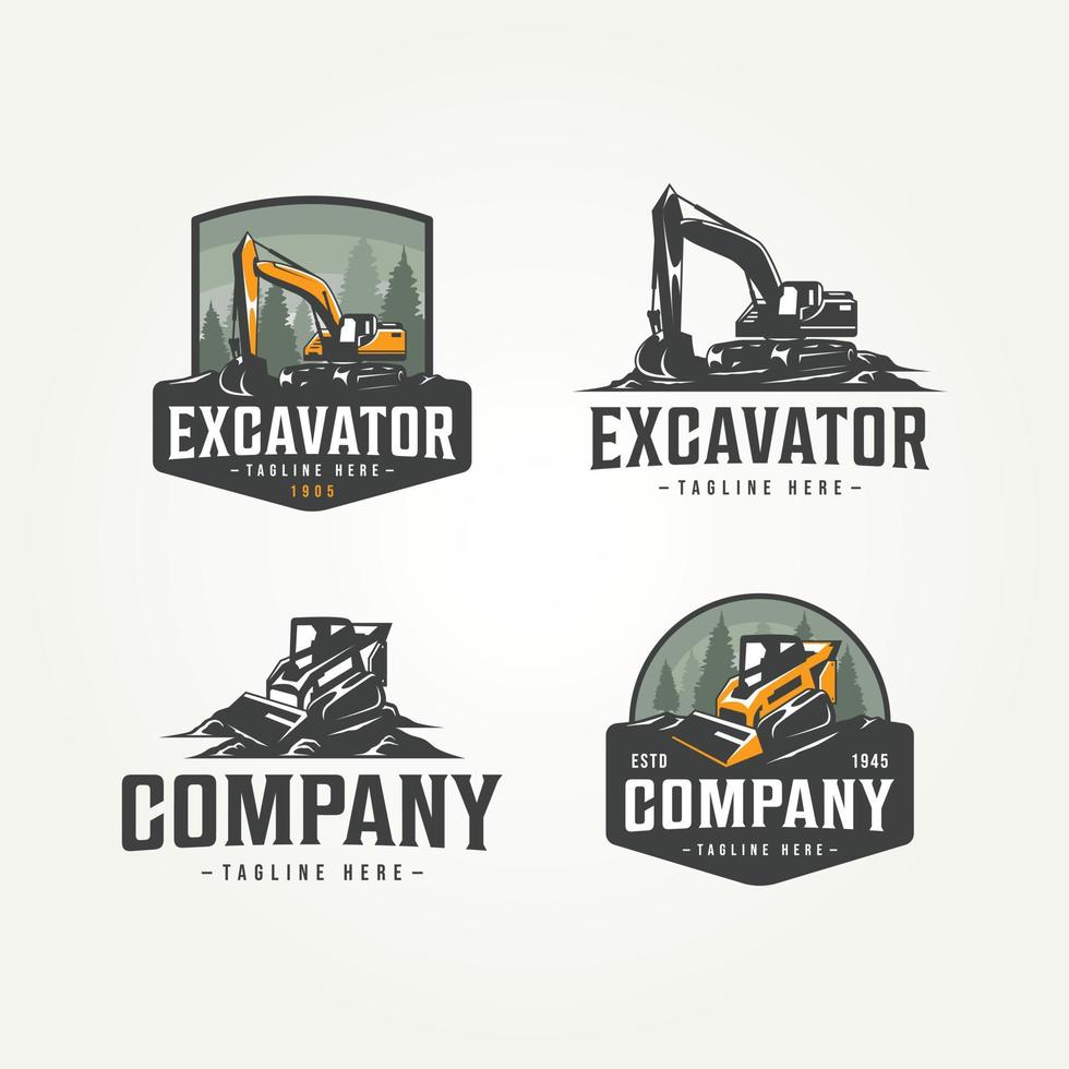 conjunto de diseño de ilustración de vector de plantilla de logotipo de construcción de máquina. concepto de logotipo de placa de máquina excavadora y minicargadora de equipo pesado