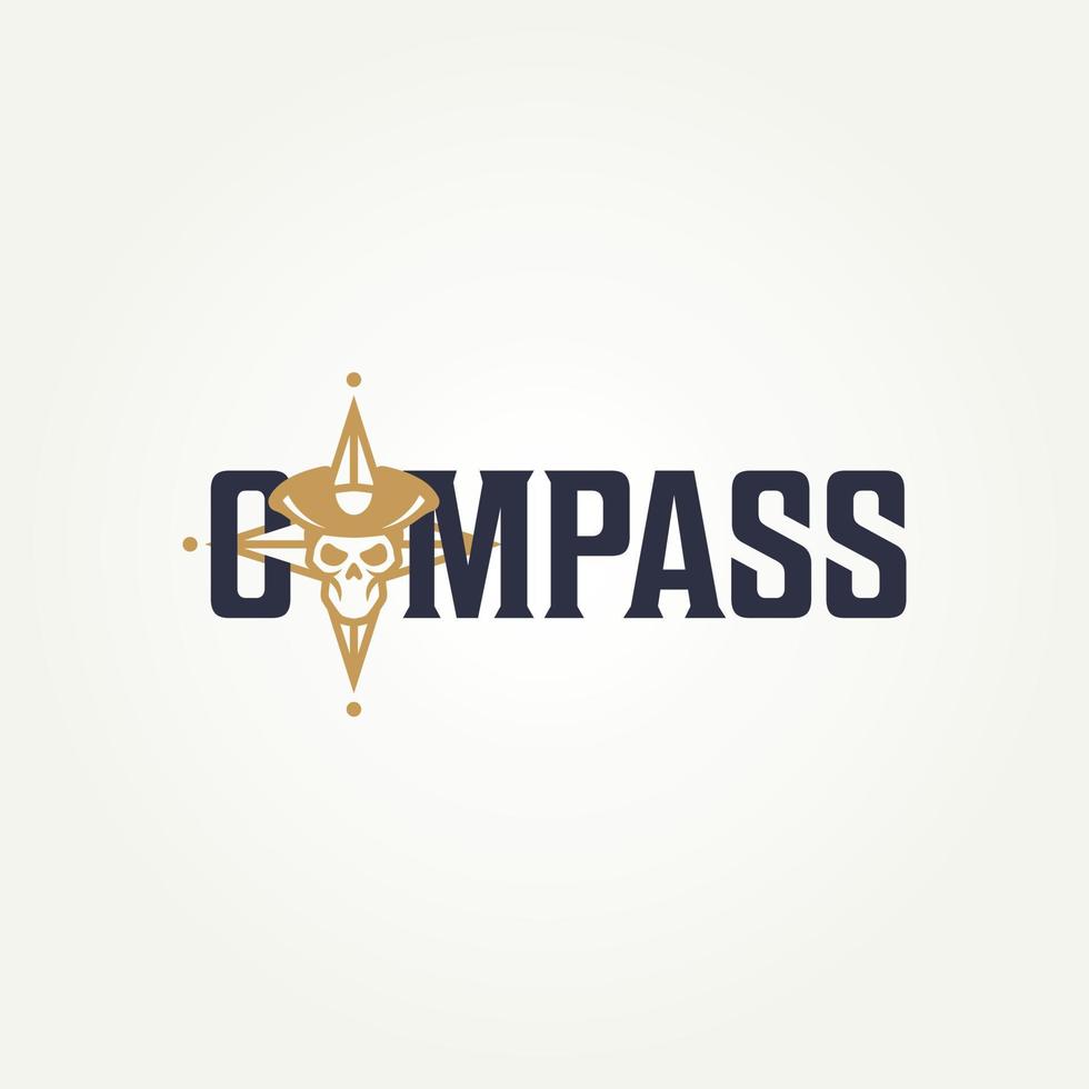 modern minimalist compass wind rose with skull of pirates label icon logo template vector illustration design