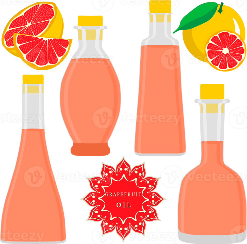 Set coloured oil in glass bottles png