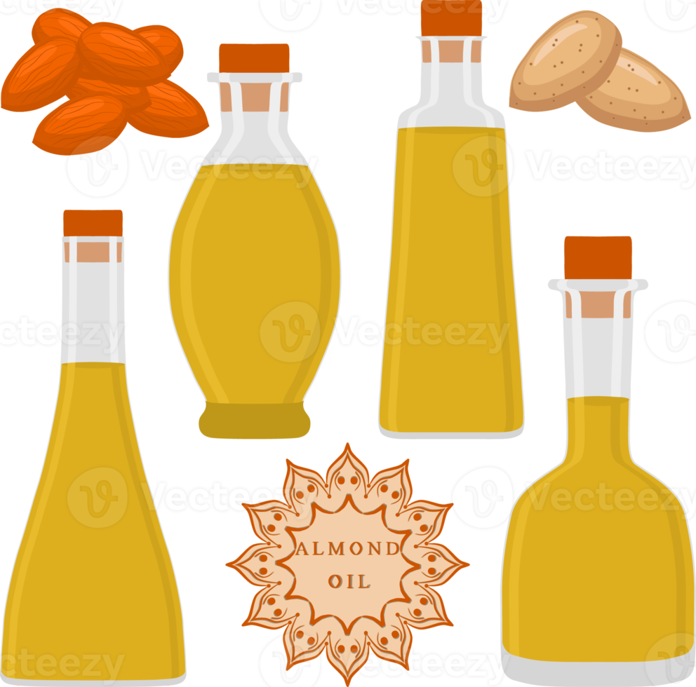 Set coloured oil in glass bottles png