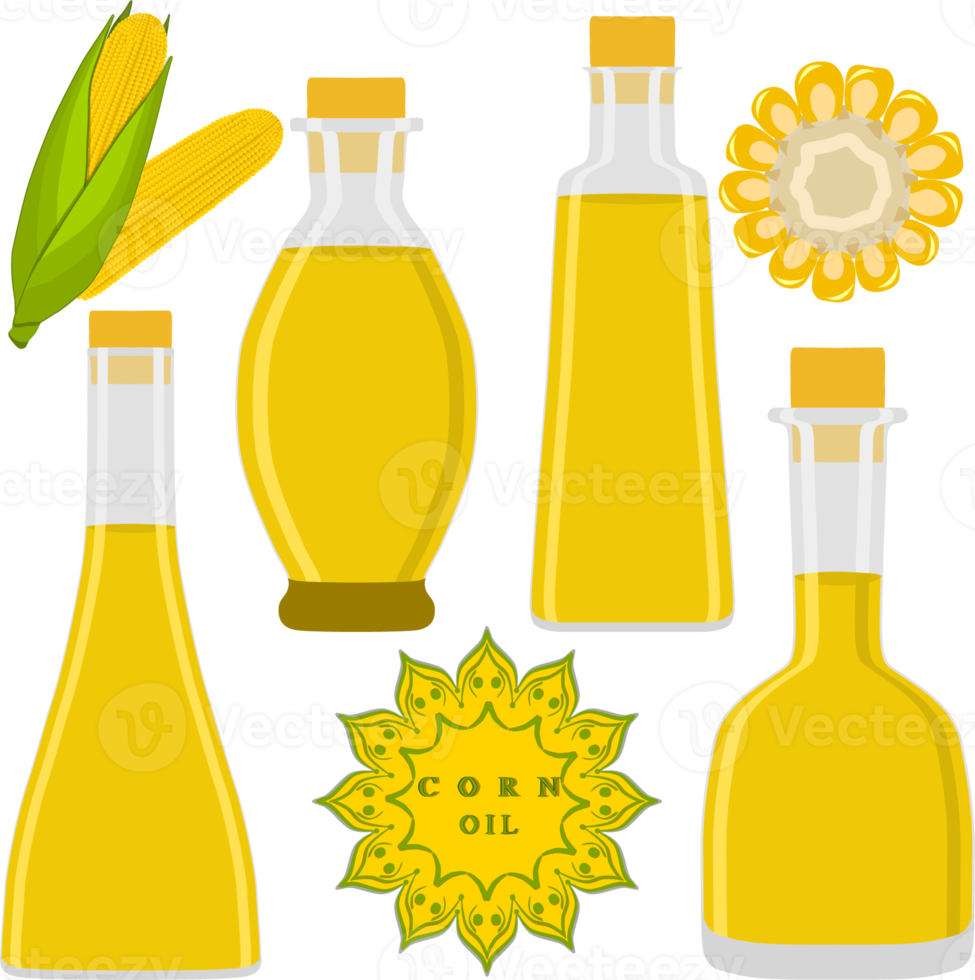 Set coloured oil in glass bottles png