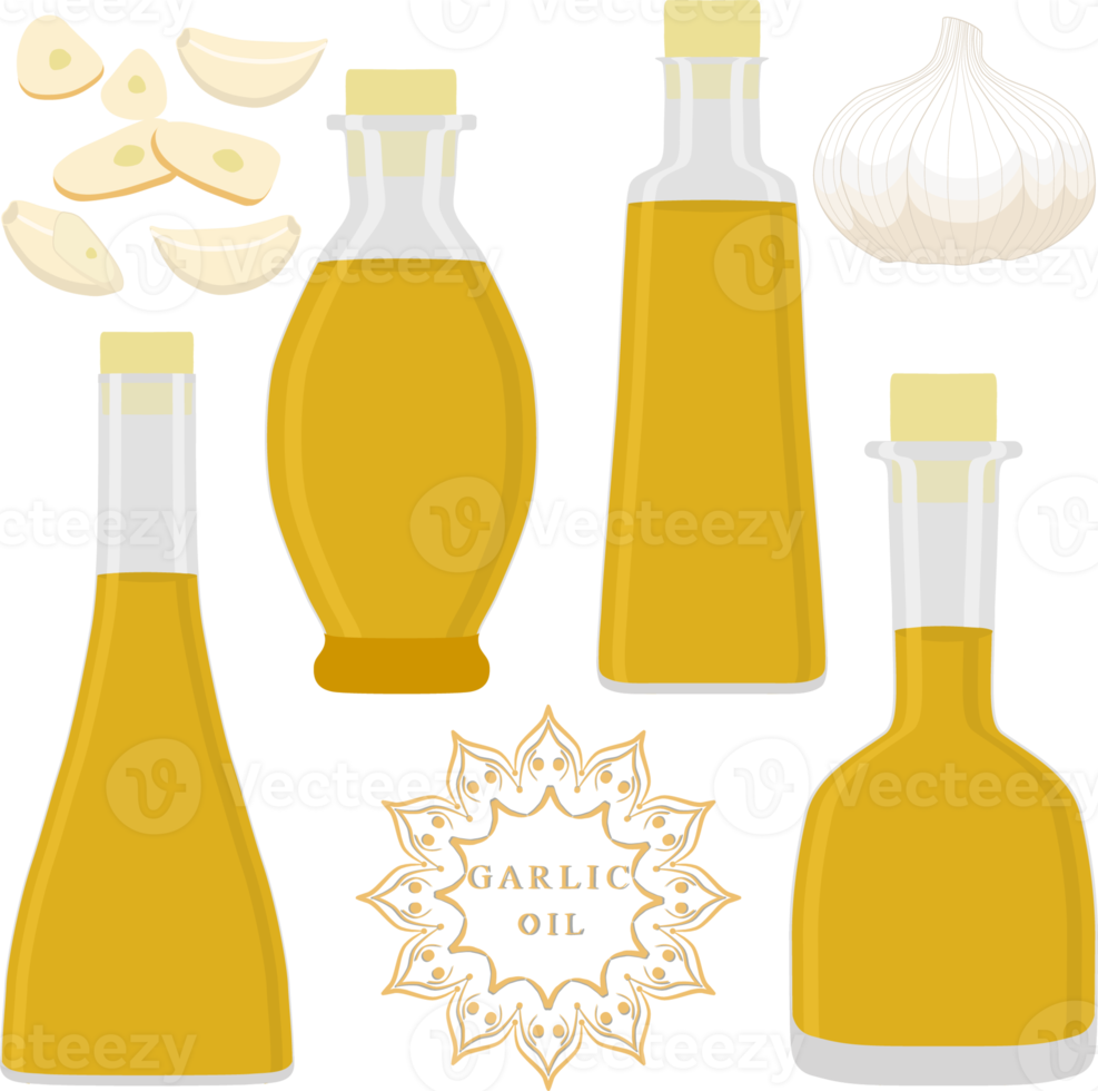 Set coloured oil in glass bottles png