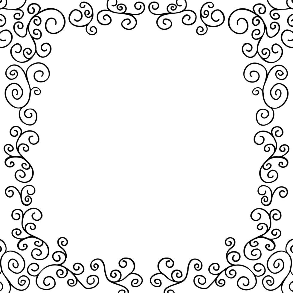 Vector black and white curly frame with sinuous lines. Template for design. EPS10