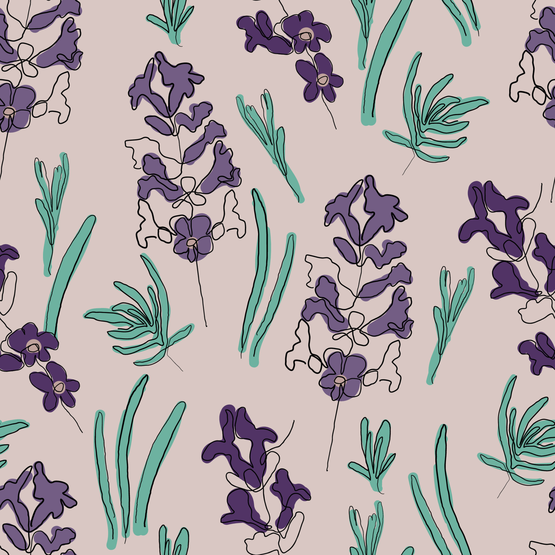 Lavender plant, flower one-line art drawing. Simple minimalistic vector