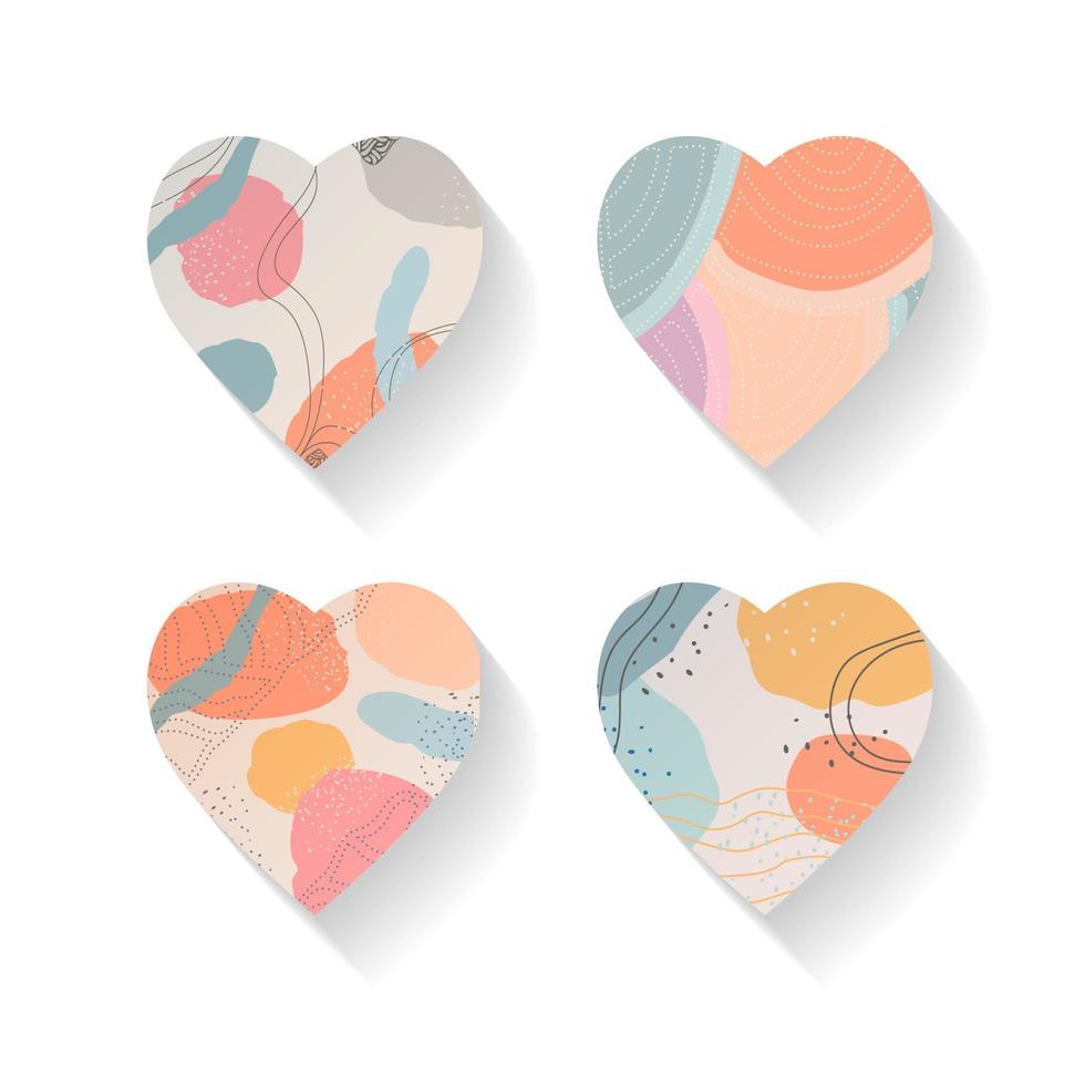 A set abstract hand-drawn pattern in the shape of a heart. A design element.. Colored heart from hand print icons, vector illustration
