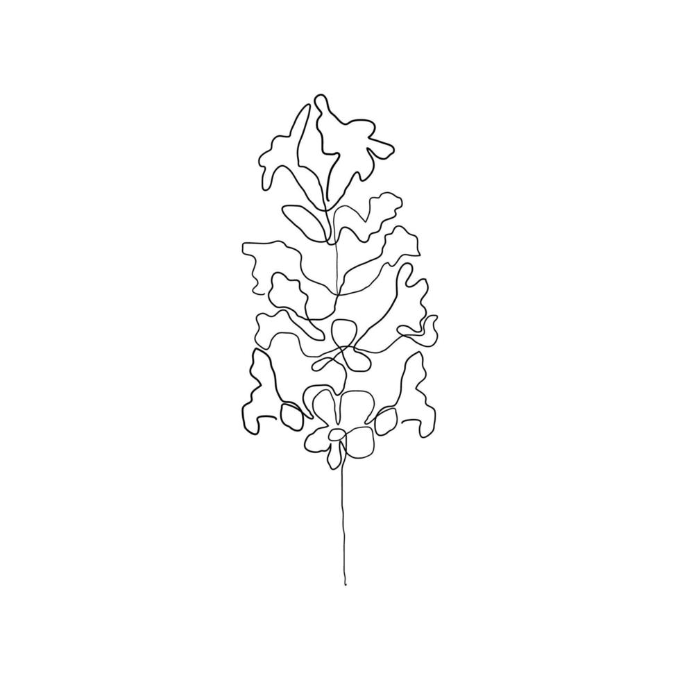 Abstract flower lavender drawn by hand in a continuous line. Minimalist style. Floral Design element vector