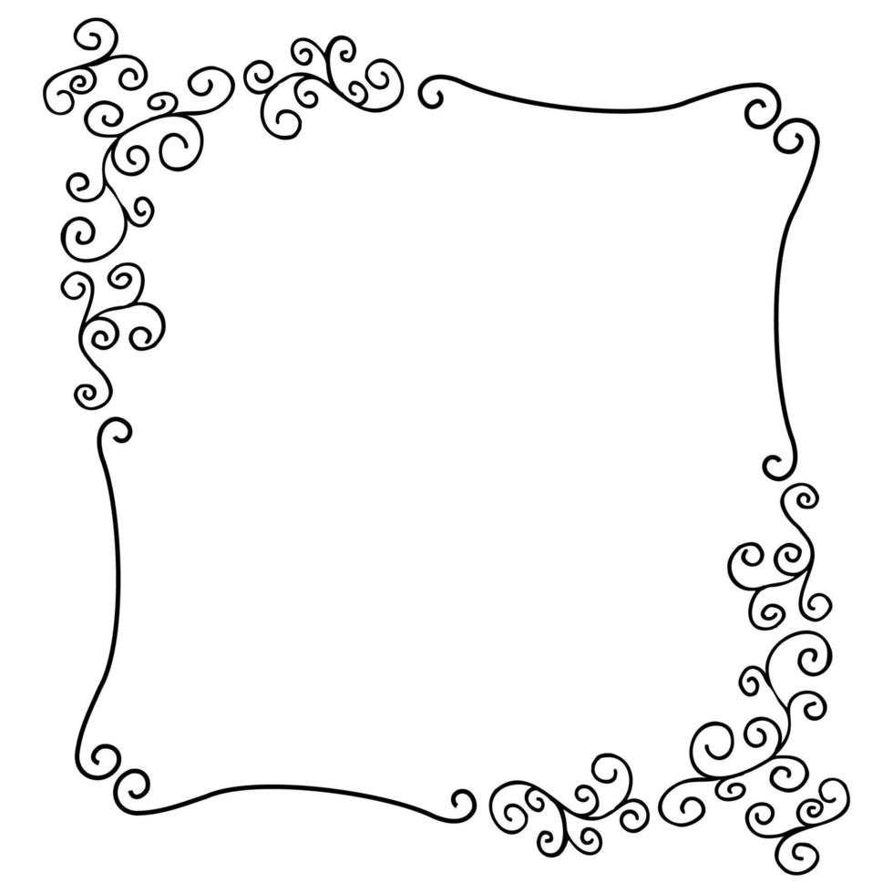 Vector black and white curly frame with sinuous lines. Template for design. EPS10