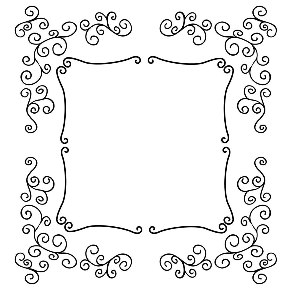 Vector black and white curly frame with sinuous lines. Template for design. EPS10