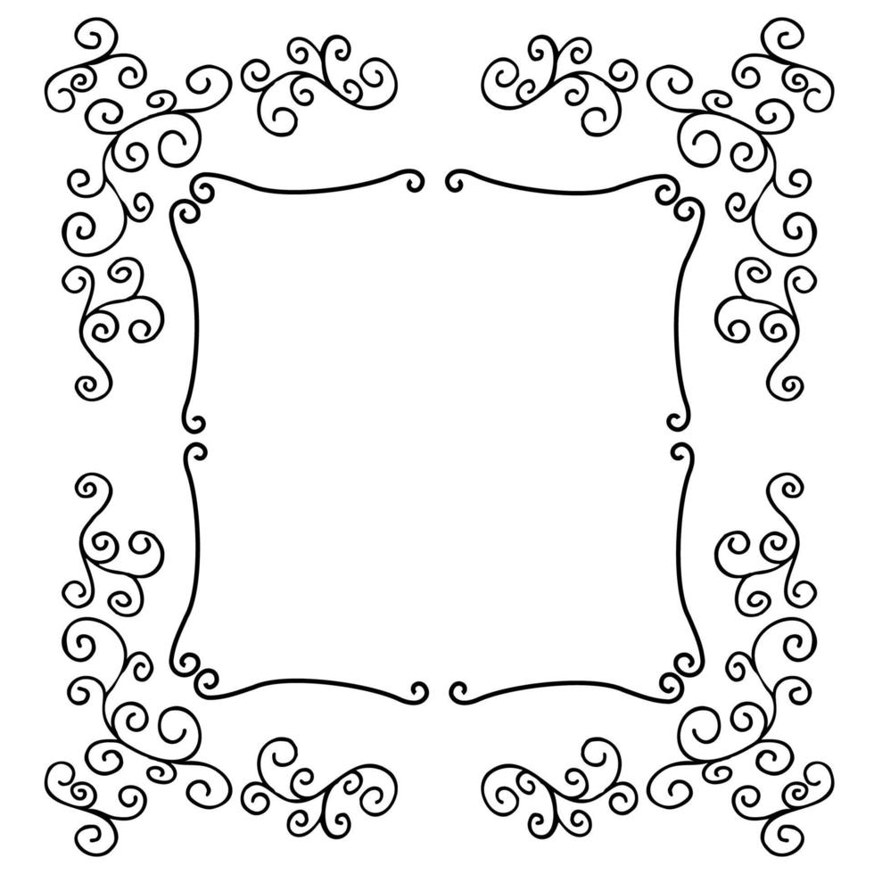 Vector black and white curly frame with sinuous lines. Template for design. EPS10