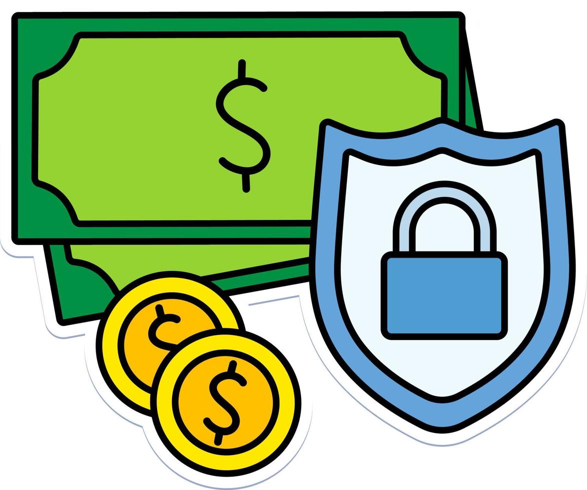 Money security shield safety lock cash locker business Colored Outline Sticker Retro vector