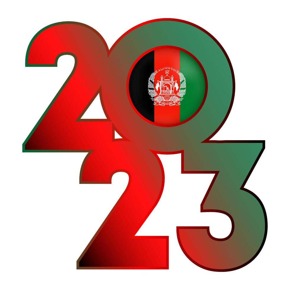 Happy New Year 2023 banner with Afghanistan flag inside. Vector illustration.