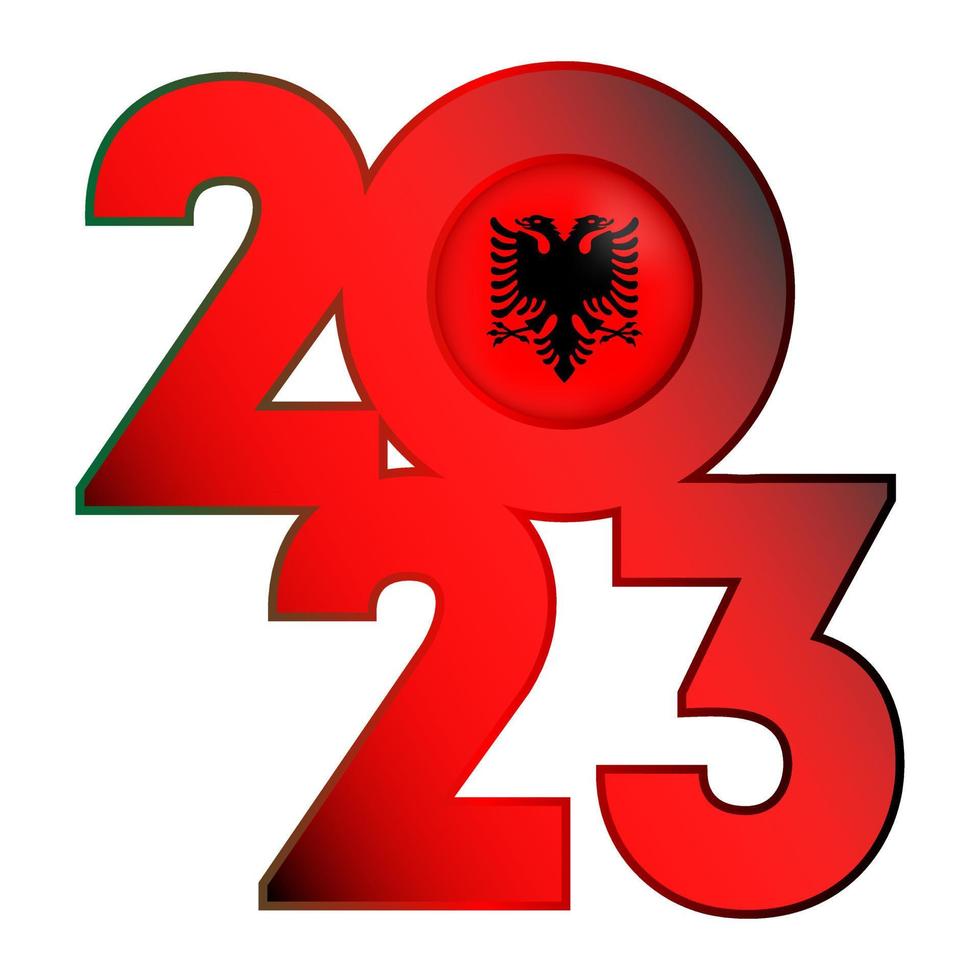 Happy New Year 2023 banner with Albania flag inside. Vector illustration.
