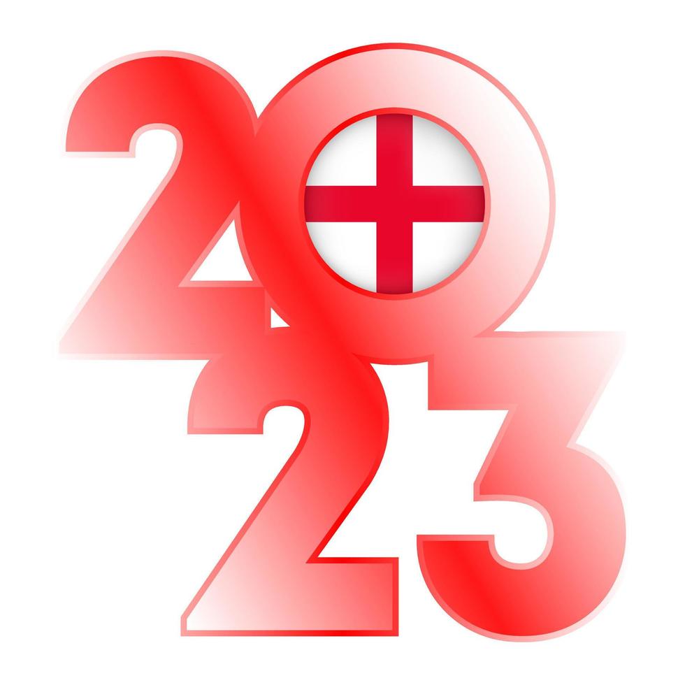 Happy New Year 2023 banner with England flag inside. Vector illustration.