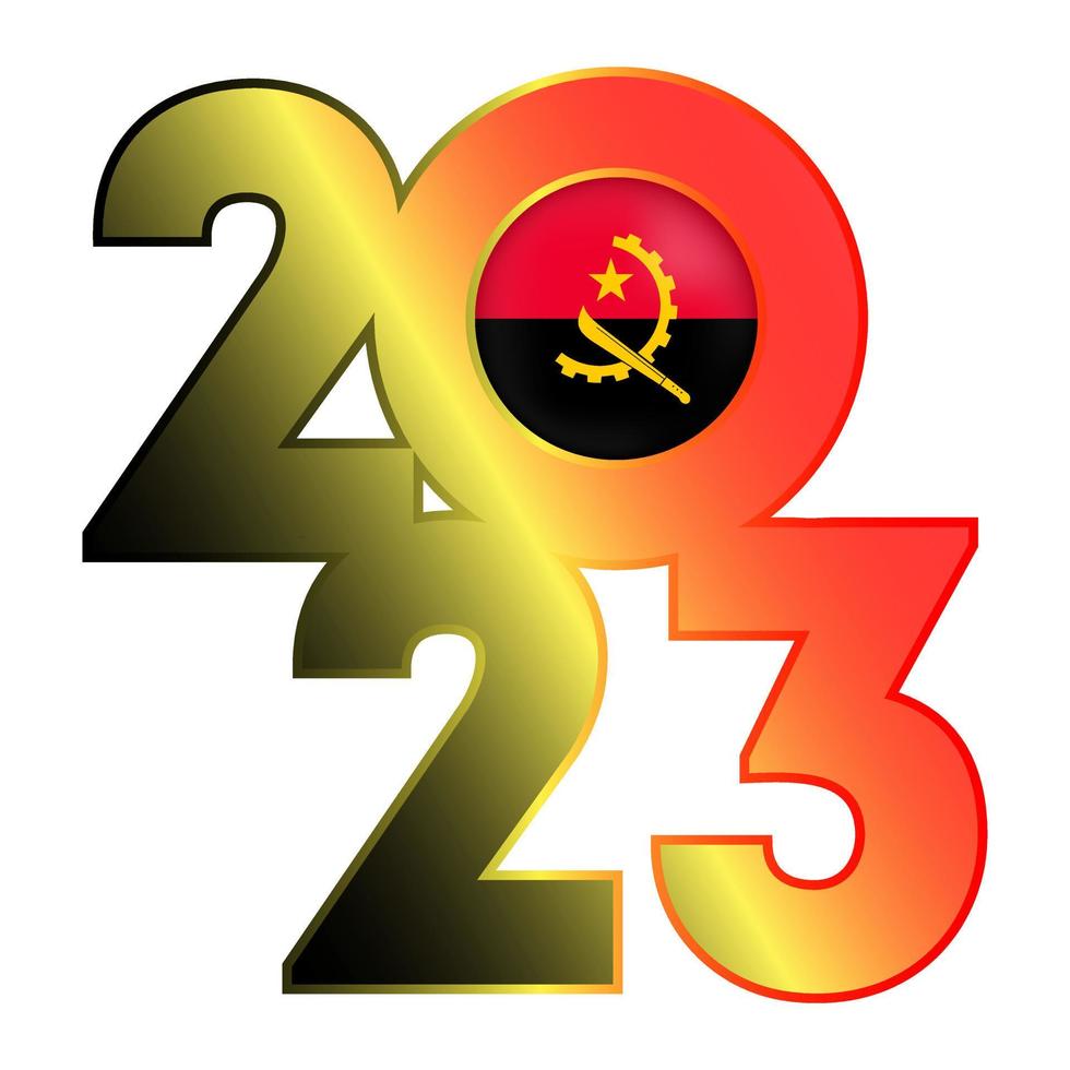 Happy New Year 2023 banner with Angola flag inside. Vector illustration.