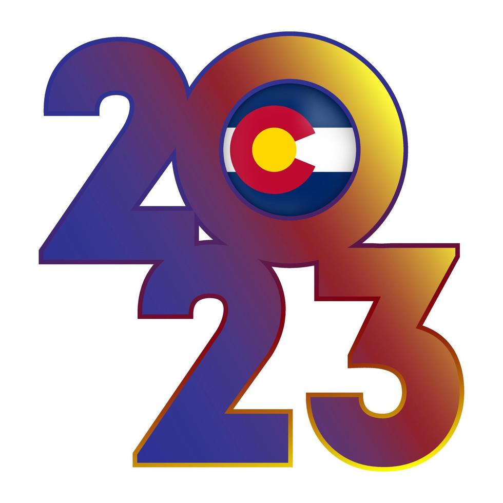 2023 banner with Colorado state flag inside. Vector illustration.