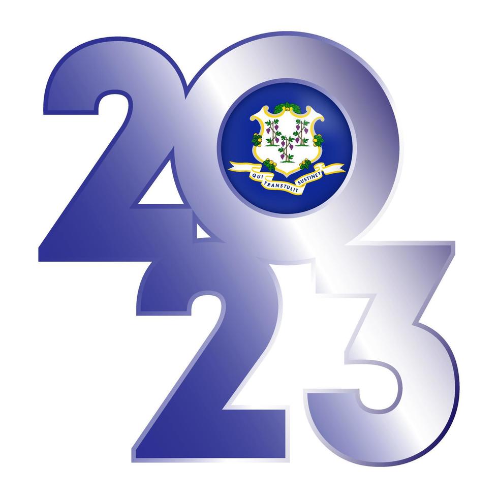 2023 banner with Connecticut state flag inside. Vector illustration.