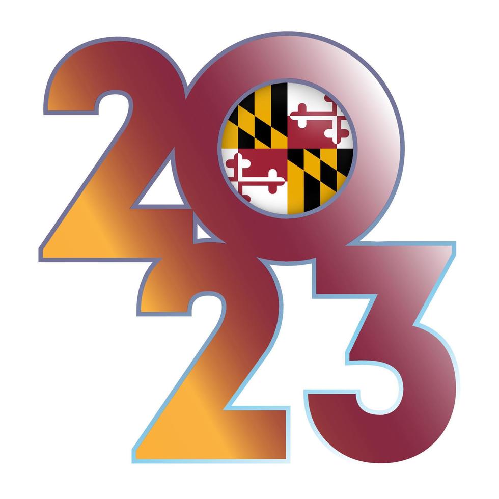 2023 banner with Maryland state flag inside. Vector illustration.