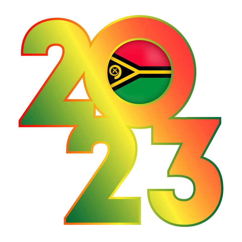 Happy New Year 2023 banner with Vanuatu flag inside. Vector illustration.