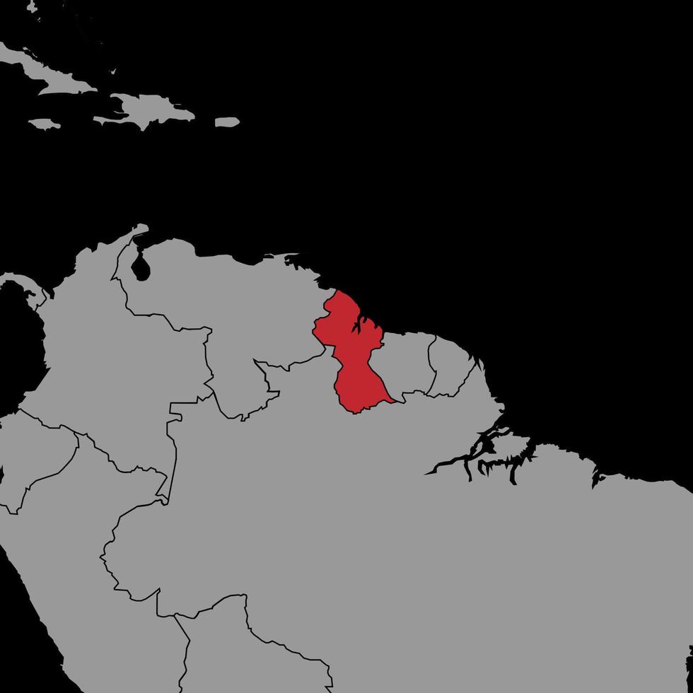 Pin map with Guyana flag on world map. Vector illustration.