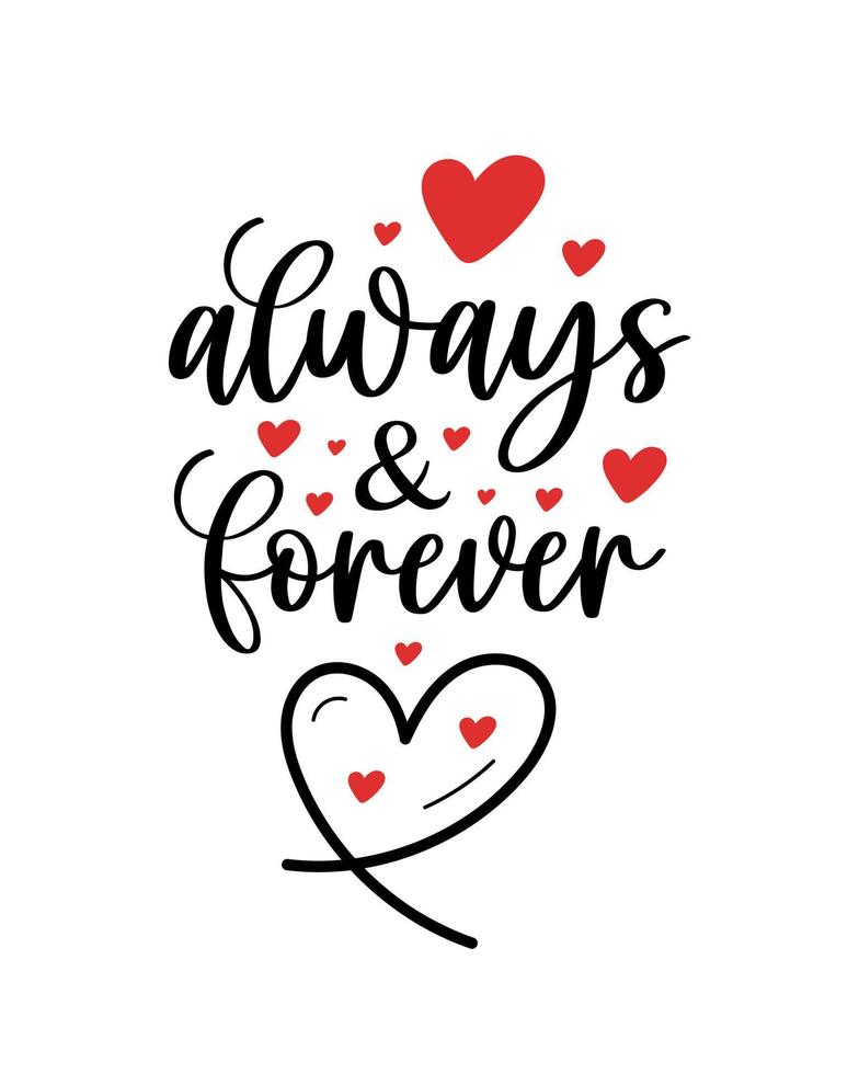 Hand lettering valentines day love forever heart typography quotes calligraphy valentine's day greeting card background vector