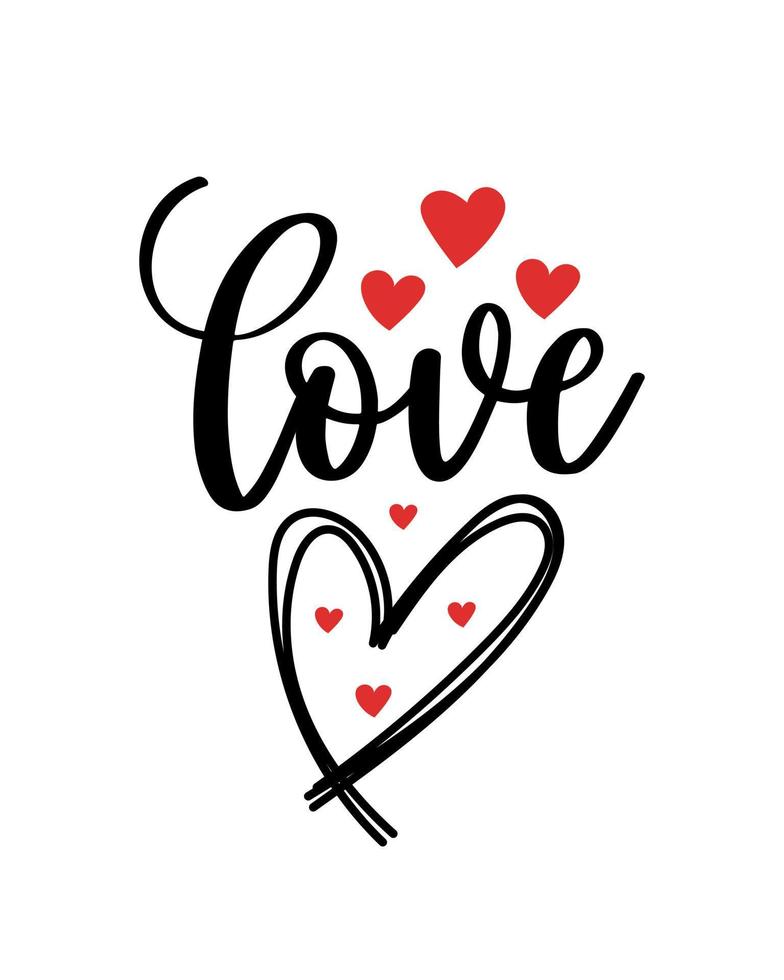 Hand lettering valentines day love heart typography quotes calligraphy valentine's day greeting card background vector