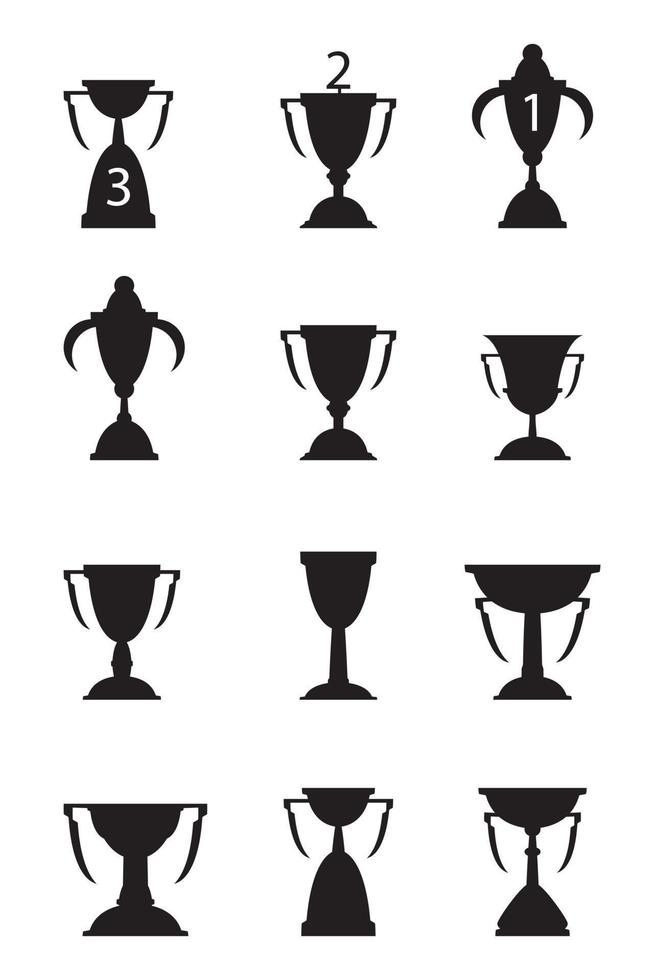 Black and white vector illustration of trophy set