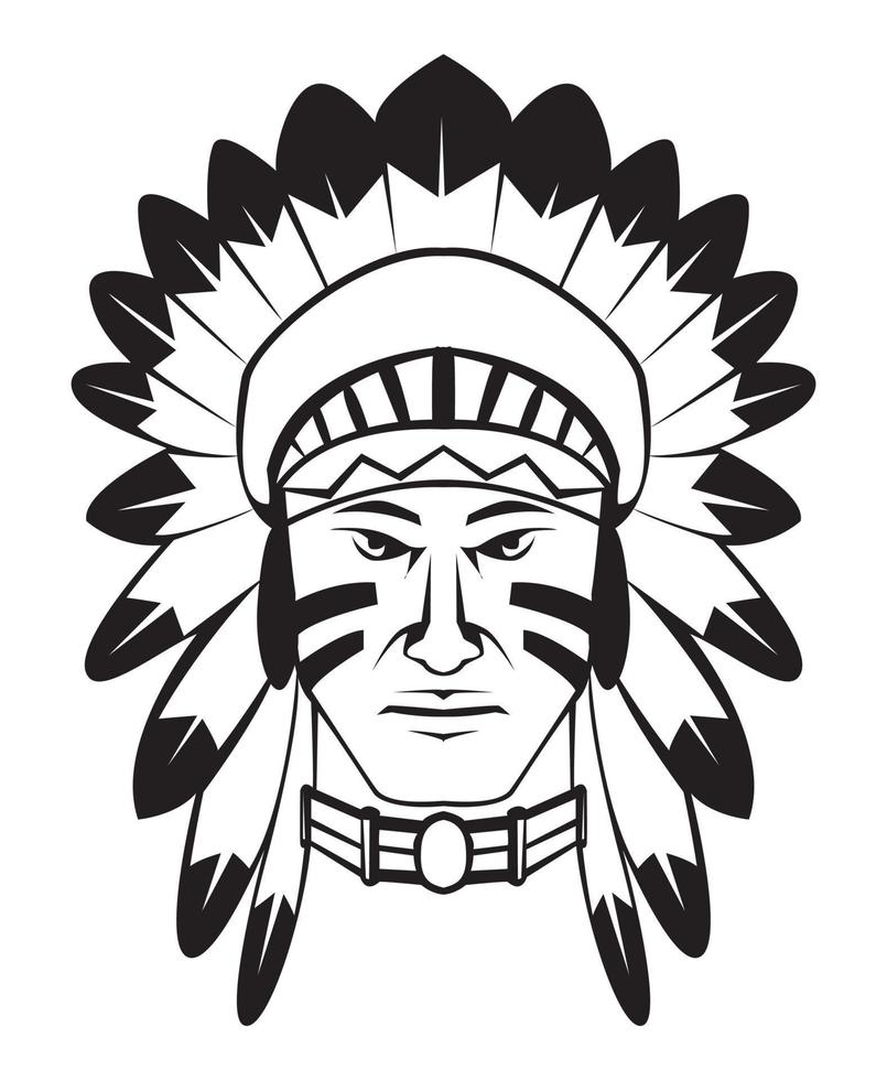 Black and white vector illustration of apache