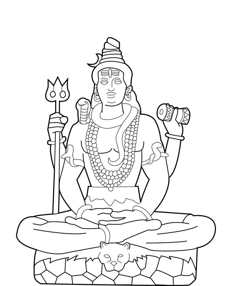 Black and white vector illustration of Lord Shiva
