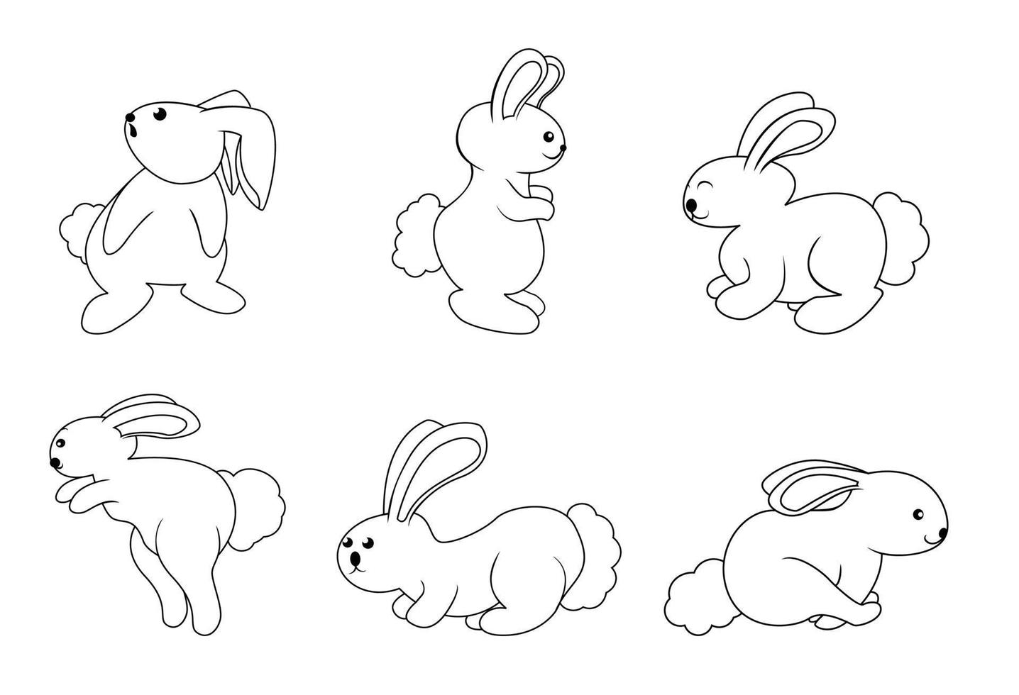 ilustración vectorial en blanco y negro del conjunto de conejos vector