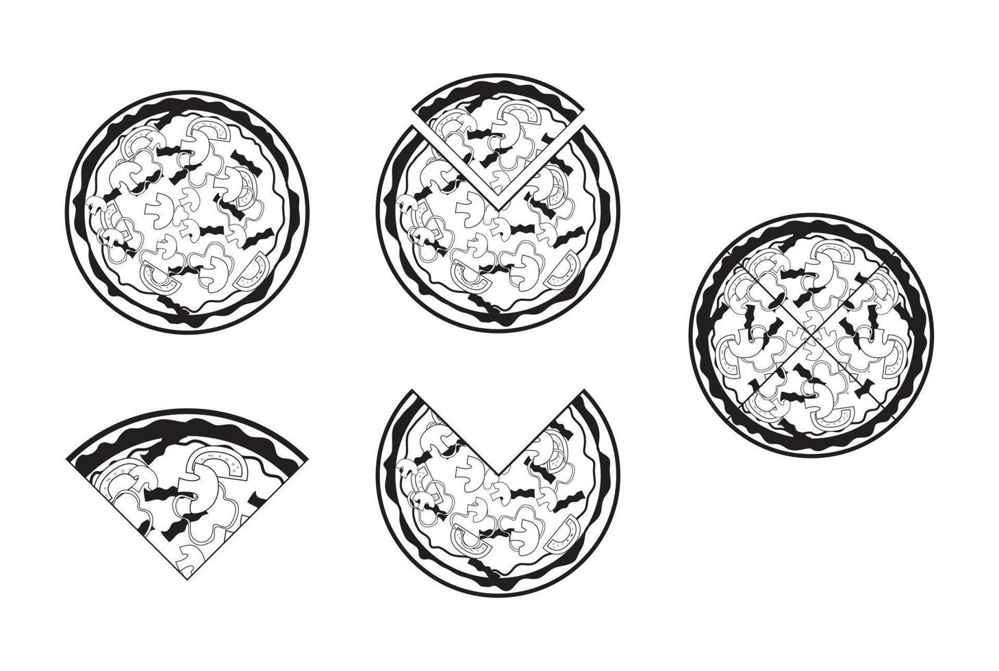 ilustración vectorial en blanco y negro de pizza vector
