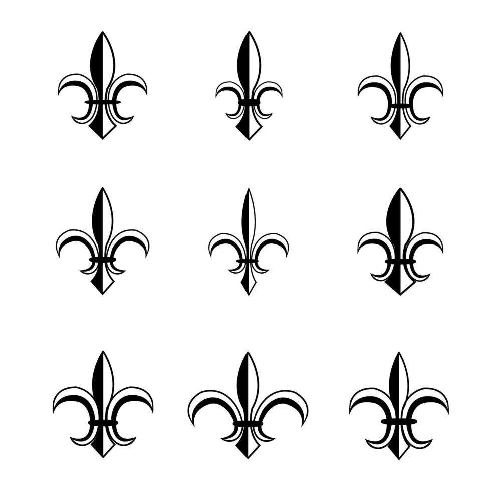 Black and white vector illustration of fleur de lis set