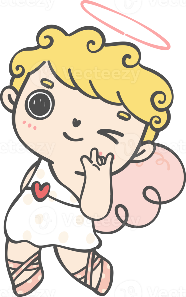 cute happy Valentine love cupid boy curly hair with arrow cartoon doodle hand drawing png