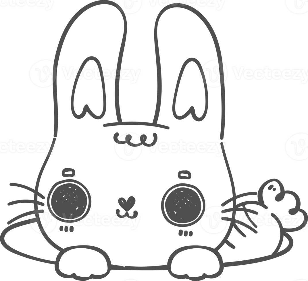 cute happy smile bunny rabbit kawaii animal in hole with carrot cartoon doodle outline png