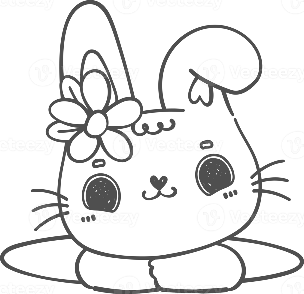 cute happy smile bunny rabbit kawaii animal in hole cartoon doodle outline png