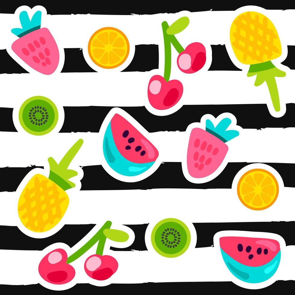 Fruits doodle color stickers set vector