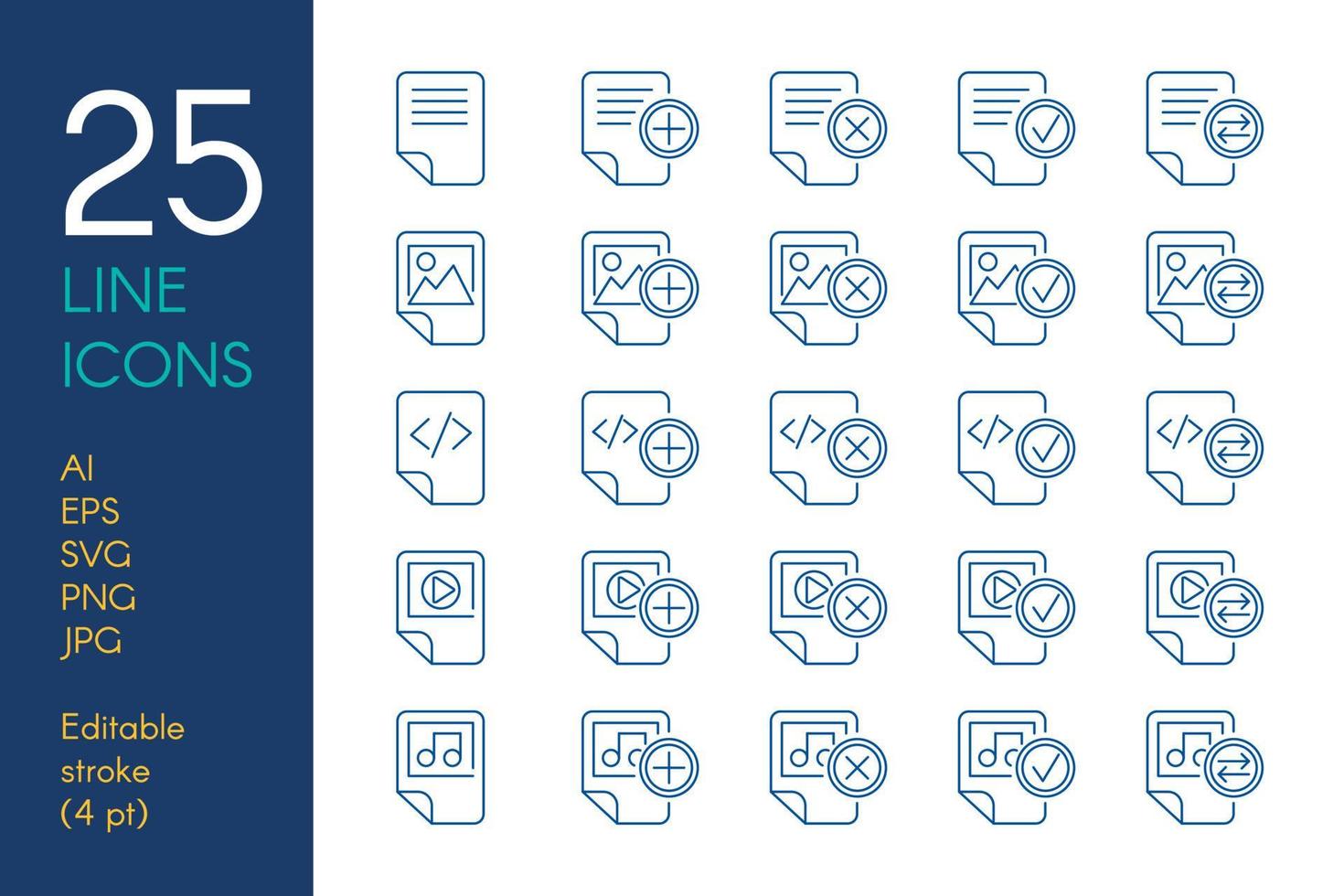 Documents and files color linear icons set vector