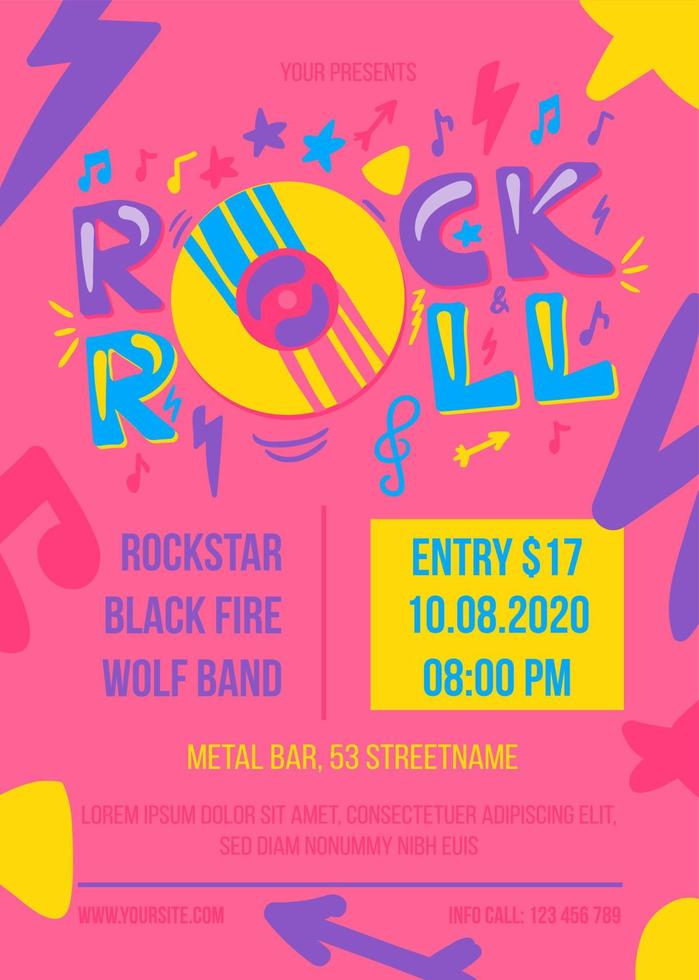 Rock and roll party vector poster template