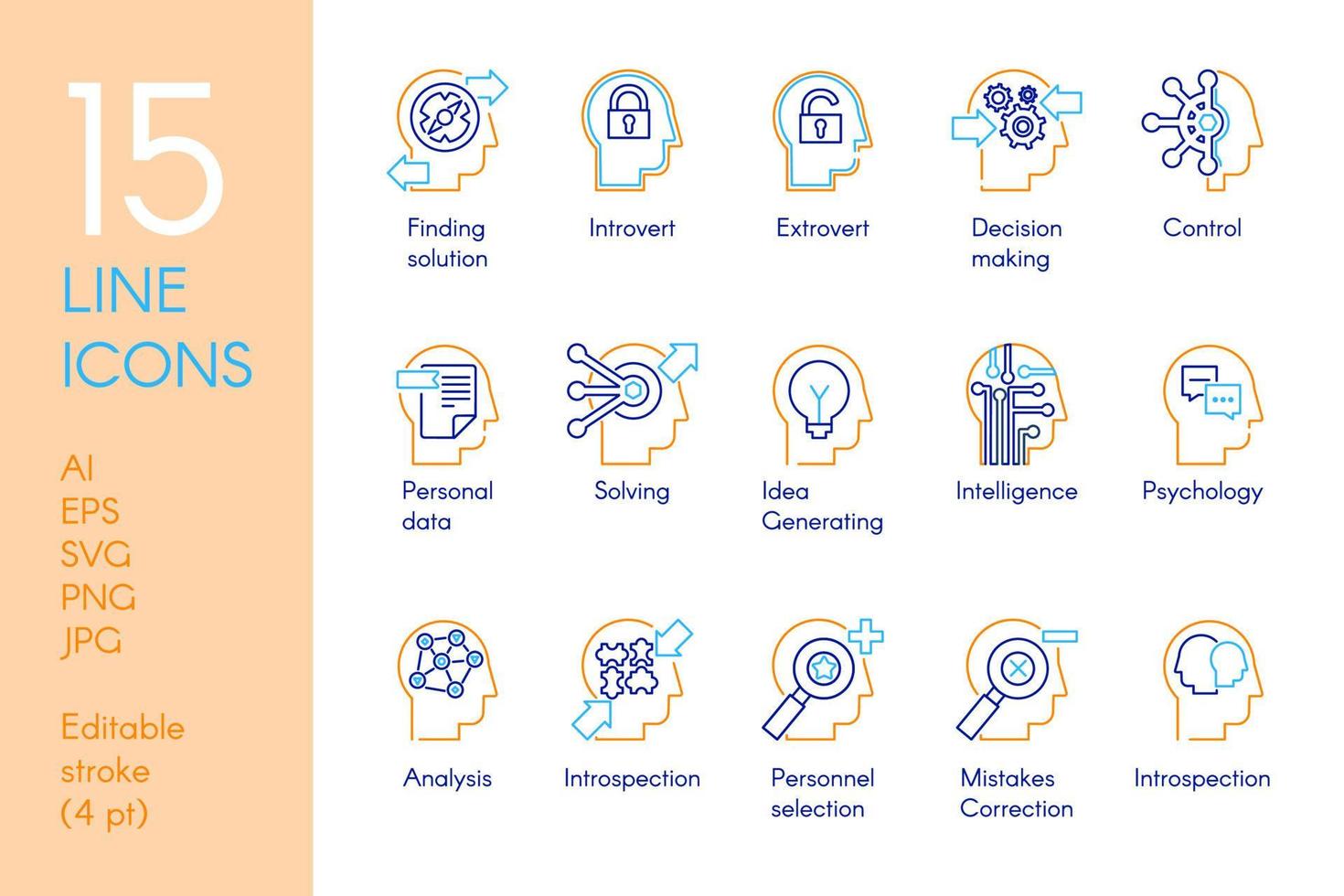 Mental activity color linear icons set vector
