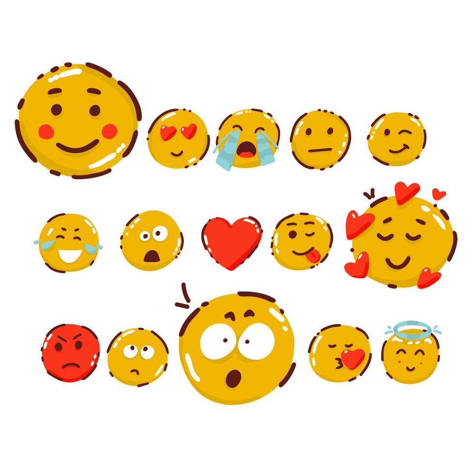 Big set of emoticon smile icons. Cartoon emoji set. Vector emoticon set