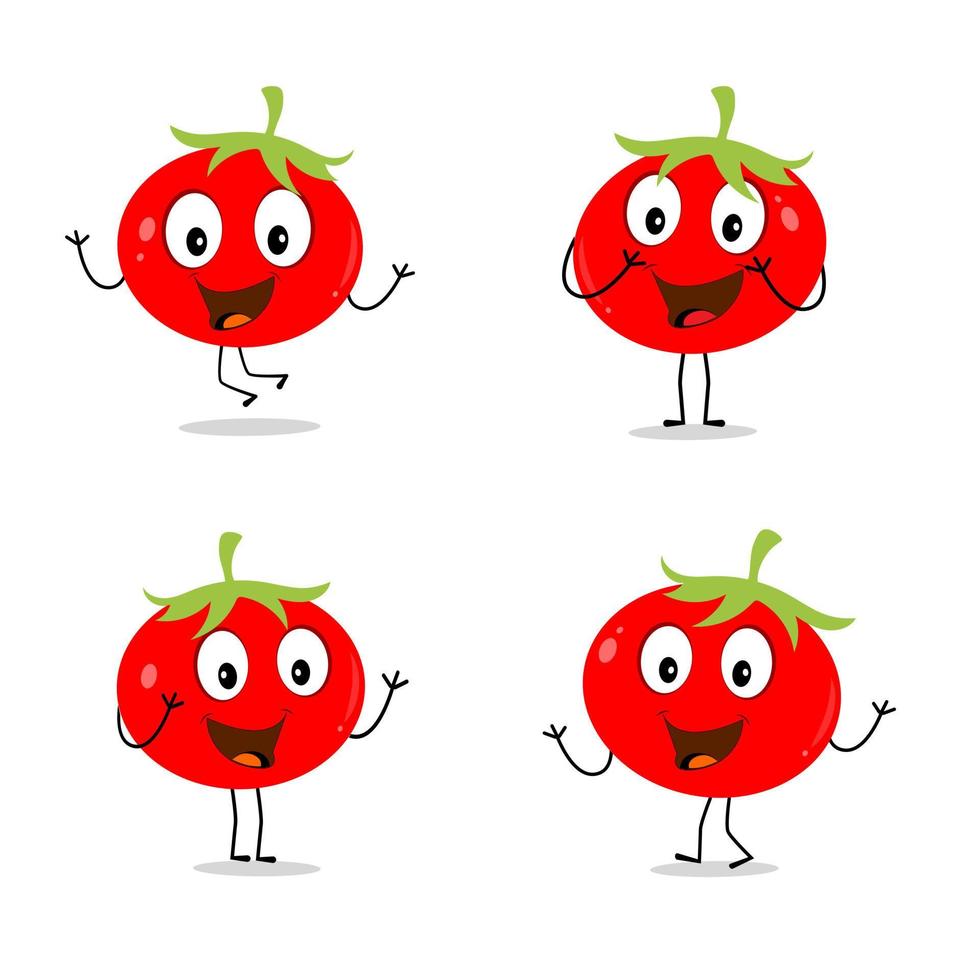 diseño de personajes de tomate. vector de tomate tomate mascota de dibujos animados sonriendo. tomate sobre fondo blanco.