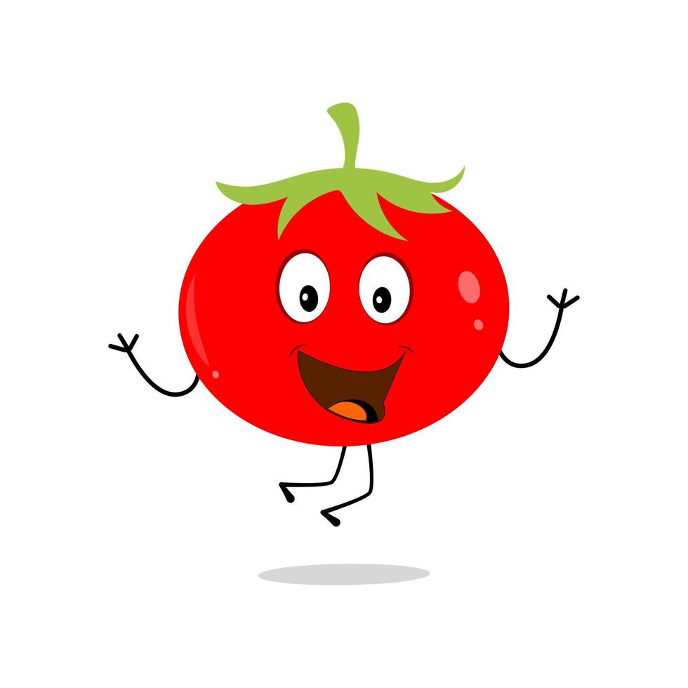 diseño de personajes de tomate. vector de tomate tomate mascota de dibujos animados sonriendo. tomate sobre fondo blanco.