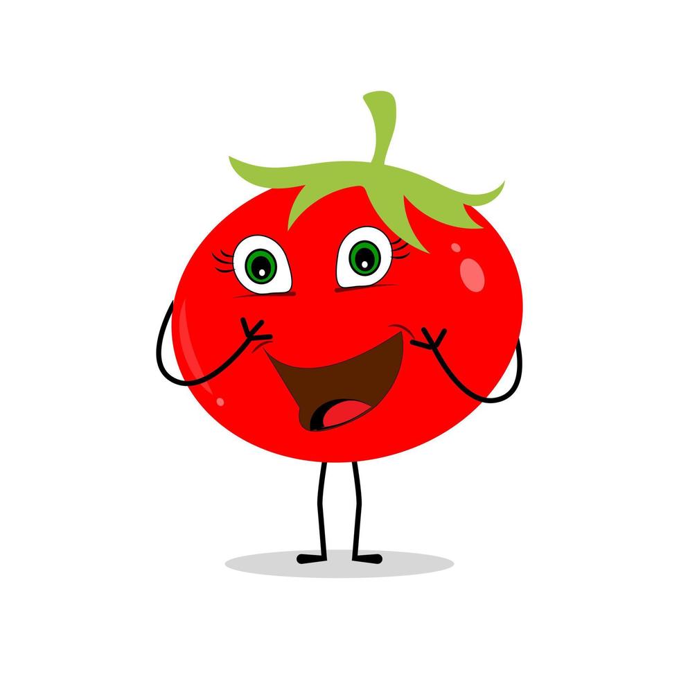 diseño de personajes de tomate. vector de tomate tomate mascota de dibujos animados sonriendo. tomate sobre fondo blanco.