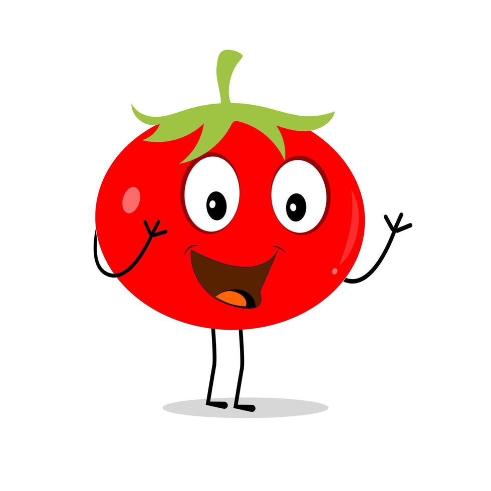 diseño de personajes de tomate. vector de tomate tomate mascota de dibujos animados sonriendo. tomate sobre fondo blanco.
